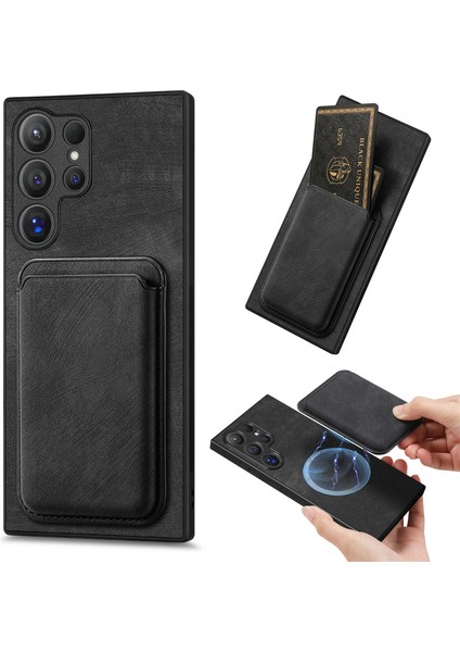 Samsung Galaxy S24 Ultra Retro Dokulu Çıkarılabilir Manyetik Kart Telefon Kılıfı (Yurt Dışından)