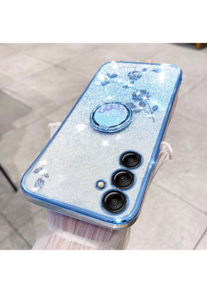 Samsung Galaxy A15 4g/5g Kılıf Için Yapay Elmas Çiçek Parmak Yüzük Kickstand Tpu Telefon Kapağı-Mavi (Yurt Dışından) fiyatları