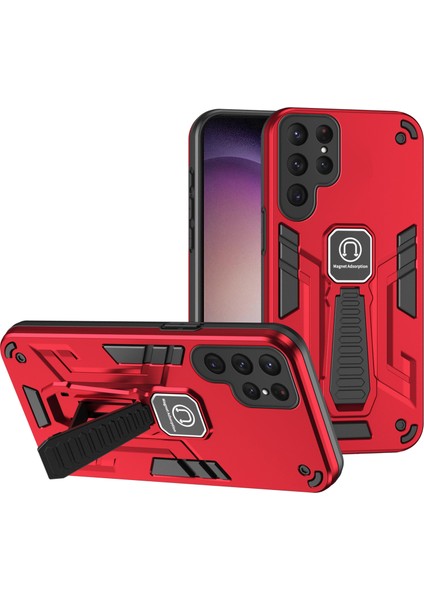 Samsung Galaxy S24 Ultra Düşmeye Dayanıklı Kickstand Arka Kabuk Manyetik Araç Montajlı ile Çalışmak Telefon Kılıfı (Yurt Dışından)