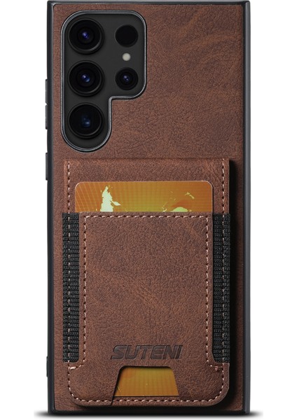 Samsung Galaxy S24 Ultra Litchi Doku Kickstand KabukKahverengi Telefon Kılıfı (Yurt Dışından)