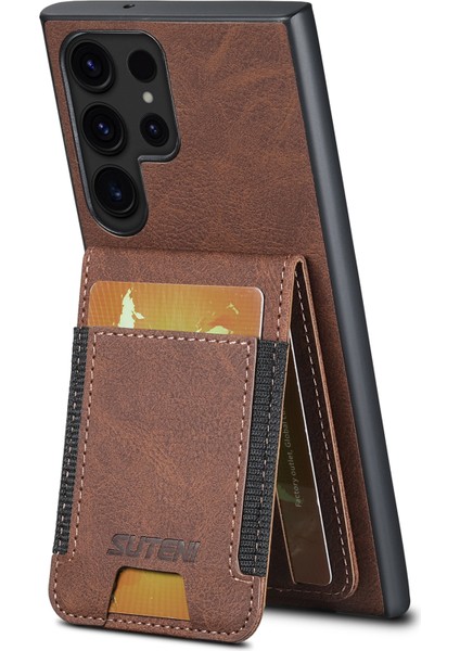 Samsung Galaxy S24 Ultra Litchi Doku Kickstand KabukKahverengi Telefon Kılıfı (Yurt Dışından) modelleri