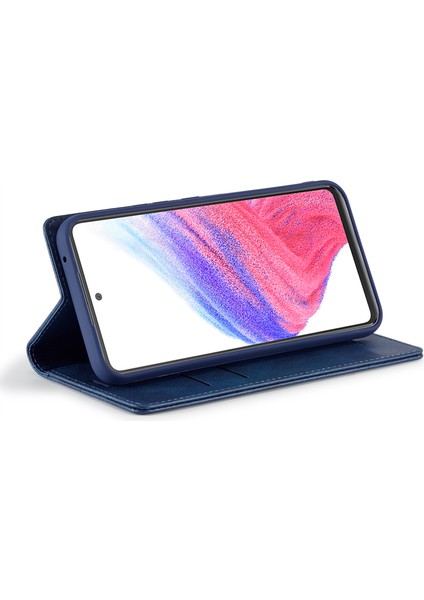 Samsung Galaxy S24+ Deri Rfıd Engelleme Kart Yuvaları Mavi Telefon Kılıfı (Yurt Dışından)