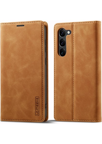 Samsung Galaxy S24+ Mikrofiber Deri Görünüm StandıKahverengi Telefon Kılıfı (Yurt Dışından)