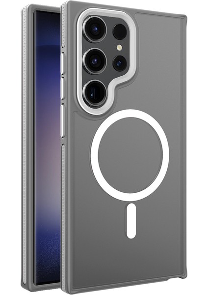 Samsung Galaxy S24 Ultra Kaymaz Şerit Tpu + Pc MagsafeGri ile Uyumlu Telefon Kılıfı (Yurt Dışından)