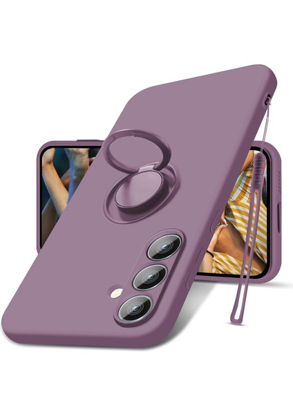 Samsung Galaxy S24+ Sıvı Silikon Yüzüklü Kickstand Mor Telefon Kılıfı (Yurt Dışından)