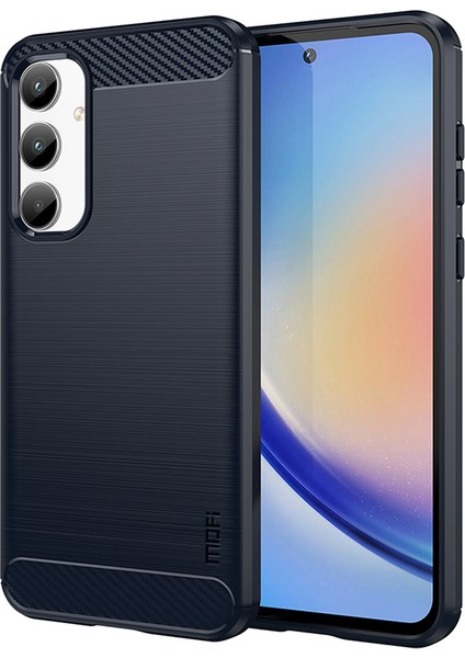 Samsung Galaxy A35 5g Standlı Karbon Fiber Dokulu Tpu Mavi Telefon Kılıfı (Yurt Dışından)