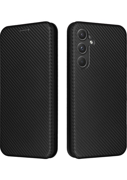 Seashell Digital Samsung Galaxy A55 5g Telefon Deri Kılıf Kart Tutucu Karbon Fiber Doku-Siyah (Yurt Dışından)