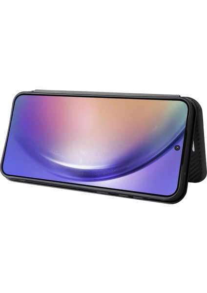 Seashell Digital Samsung Galaxy A55 5g Telefon Deri Kılıf Kart Tutucu Karbon Fiber Doku-Siyah (Yurt Dışından)