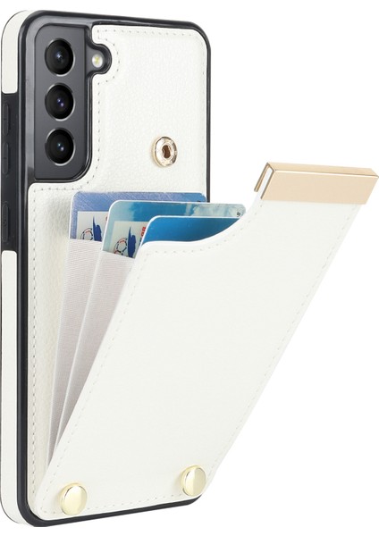 Samsung Galaxy S21 Fe 5g Cep Telefonu Kılıfı Için Donanım Dekorlu Damla Korumalı Kart Tutucu Kapağı-Beyaz (Yurt Dışından)