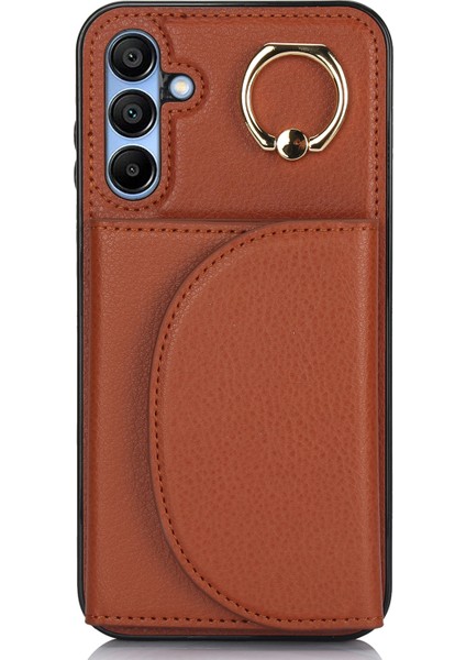 Samsung Galaxy A15 4g/5g Telefon Kılıfı, Rfıd Engelleme Kart Yuvaları Tutucu Halkalı Kickstand-Kahverengi (Yurt Dışından)