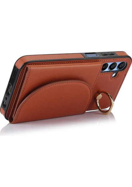Samsung Galaxy A15 4g/5g Telefon Kılıfı, Rfıd Engelleme Kart Yuvaları Tutucu Halkalı Kickstand-Kahverengi (Yurt Dışından) modelleri