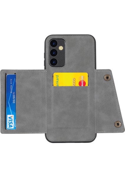 Samsung Galaxy A55 5g Kapak Kart Yuvaları Manyetik Düğmeler Pu Deri + Tpu Telefon Kickstand Kılıfı-Gri (Yurt Dışından)