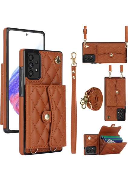 026 Samsung Galaxy A53 5g Kickstand Telefon Kılıfı Rfıd Engelleme Kart Yuvaları-Kahverengi (Yurt Dışından)