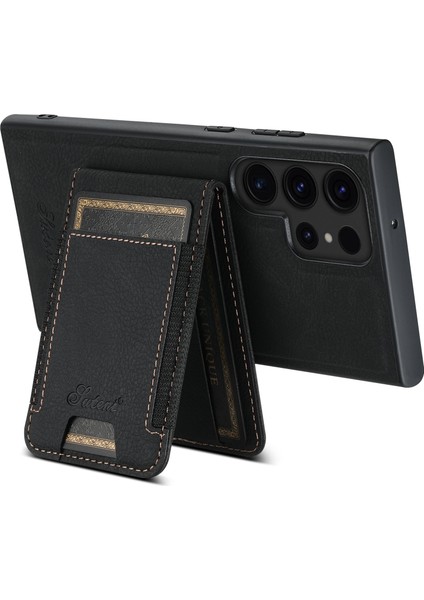 Samsung Galaxy S24 Ultra Manyetik Litchi Doku Çıkarılabilir Kart Yuvaları Telefon Kılıfı (Yurt Dışından) modelleri