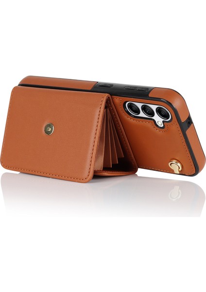 Samsung Galaxy A14 4g/5g Kickstand Kart Yuvaları 2 Askılı Rfıd Engelleme Kahverengi Telefon Kılıfı (Yurt Dışından) modelleri