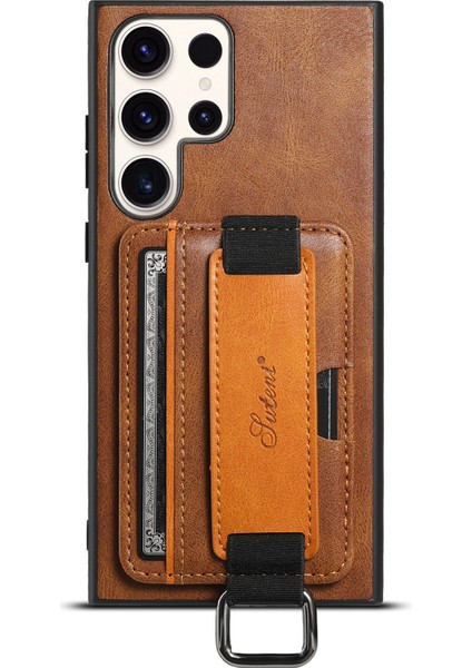 Samsung Galaxy S24 Ultra Bant Döngü Tutucu Kickstand Koruyucu Kahverengi Telefon Kılıfı (Yurt Dışından) fiyatları