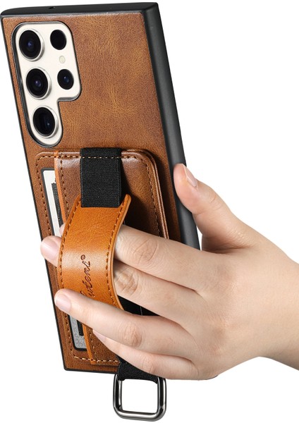 Samsung Galaxy S24 Ultra Bant Döngü Tutucu Kickstand Koruyucu Kahverengi Telefon Kılıfı (Yurt Dışından) modelleri