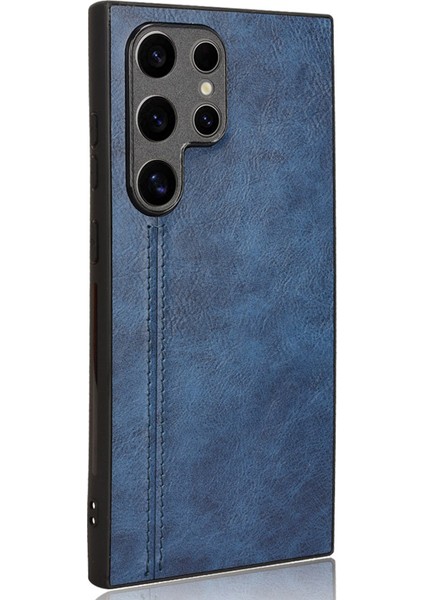Samsung Galaxy S24 Ultra Pu Deri Kaplamalı Pc+Tpu Dikiş Hattı Akıllı Mavi Telefon Kılıfı (Yurt Dışından)