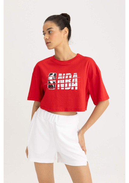 Fit NBA Wordmark Oversize Fit Bisiklet Yaka Kısa Kollu Crop Tişört B9975AX24SM