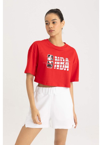 Fit NBA Wordmark Oversize Fit Bisiklet Yaka Kısa Kollu Crop Tişört B9975AX24SM