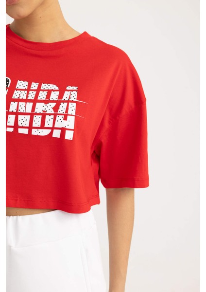 Fit NBA Wordmark Oversize Fit Bisiklet Yaka Kısa Kollu Crop Tişört B9975AX24SM