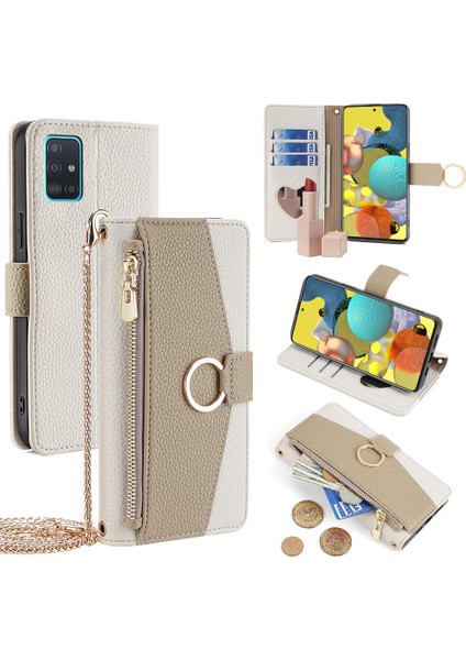 Samsung Galaxy A51 5g SM-A516 Cüzdan Kılıf Fermuarlı Pu Deri Crossbody Telefon Kapağı-Beyaz (Yurt Dışından)