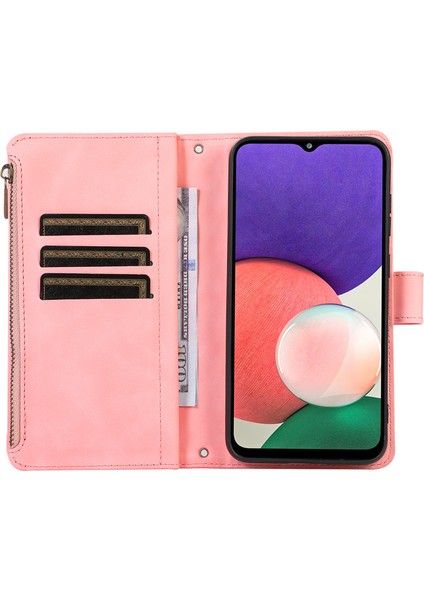 Baskılı Deri Samsung Galaxy A22 5g (Ab Versiyonu) Fermuarlı Cep Kart Yuvaları Kabuk Altın Telefon Kılıfı (Yurt Dışından)