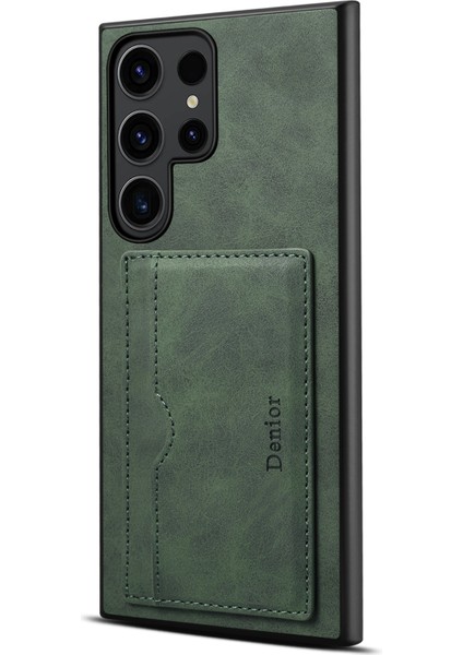 Samsung Galaxy S24 Ultra Cep u Vintage Doku Kabuklu Kart Tutuculu Kickstand Telefon Kılıfı (Yurt Dışından)