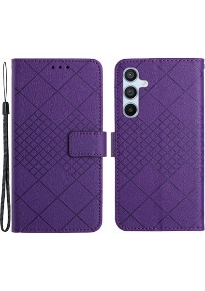 Samsung Galaxy A55 5g Flip Deri Kılıf Bilek Askılı Cüzdan Kılıf-Koyu Mor (Yurt Dışından)