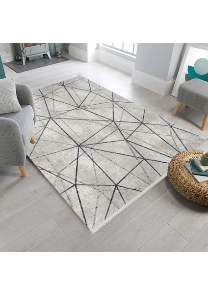 Rome Koleksiyonu 425 Mavi Akrilik Parlak Yumuşak Dokulu Salon Mutfak Antre Halı Yolluk