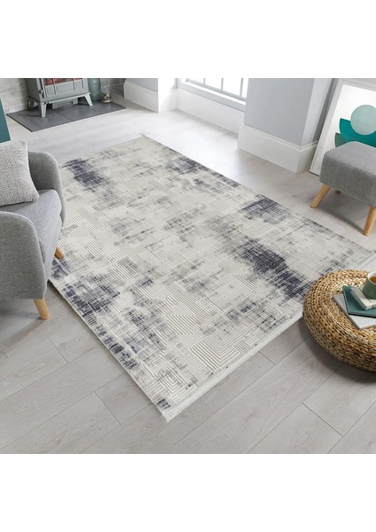 Rome Koleksiyonu 426 Mavi Akrilik Parlak Yumuşak Dokulu Salon Mutfak Antre Halı Yolluk