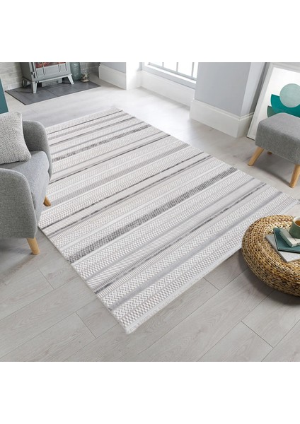 Rome Koleksiyonu 428 Gri Akrilik Parlak Yumuşak Dokulu Salon Mutfak Antre Halı Yolluk