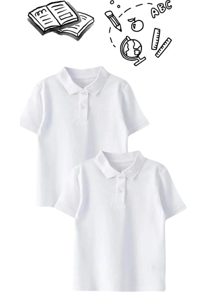 2 Adet Kız Erkek Çocuk Polo Yaka Kısa Kollu Okul T-Shirt