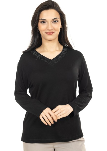 Kadın Orta Yaş ve Üzeri Yeni Model V Yaka Sade Model Anne Penye Bluz 30565