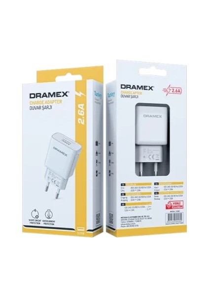 D26B Ekonomik Şarj Aleti Başlığı 2.6A USB Şarj Adaptörü / D26BE 2.6AMPER USB Ev Başlık Şarj Adaptörü