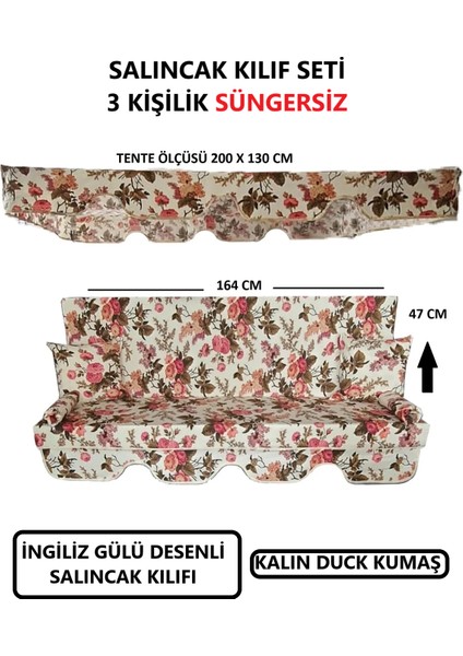 Salıncak Kılıfı Seti Tenteli Süngersiz (164X47) 3 Kişilik Ingiliz Gülü Desen