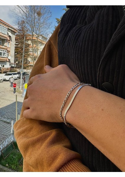 Silver Figaro Erkek Bileklik Kadın Paslanmaz Çelik Unısex Kararmaz
