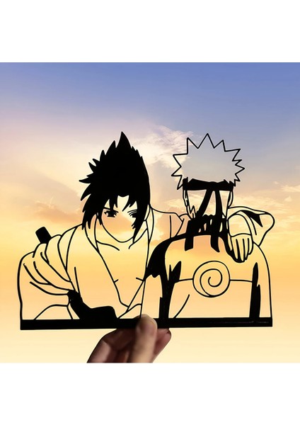 3D Layer Craft Anime Severlere Naruto & Sasuke 2d Silüeti - Ayaklı Naruto Masa, Duvar Dekoru 3 Parça