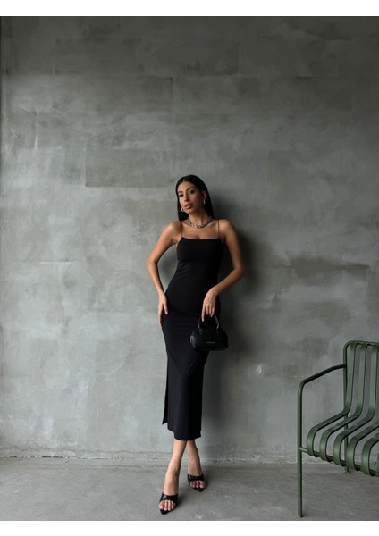 Sandy Ip Askı Elbise Siyah