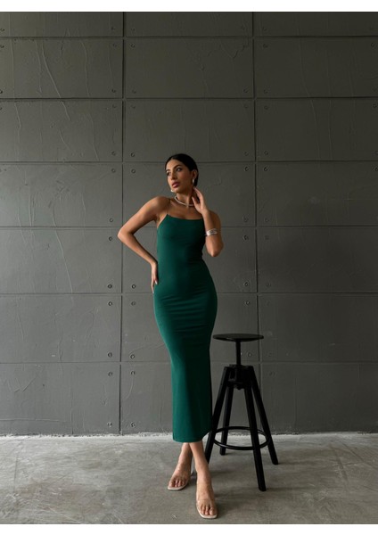 Sandy Ip Askı Elbise Zümrüt