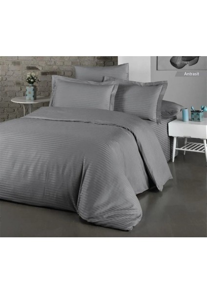 Antrasit Pamuk Saten Çift Kişilik Nevresim Takımı