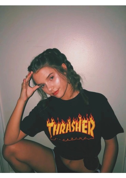 Hoodie Outdoor Thrasher Magazine Baskılı Boyfriend Tshirt fiyatları