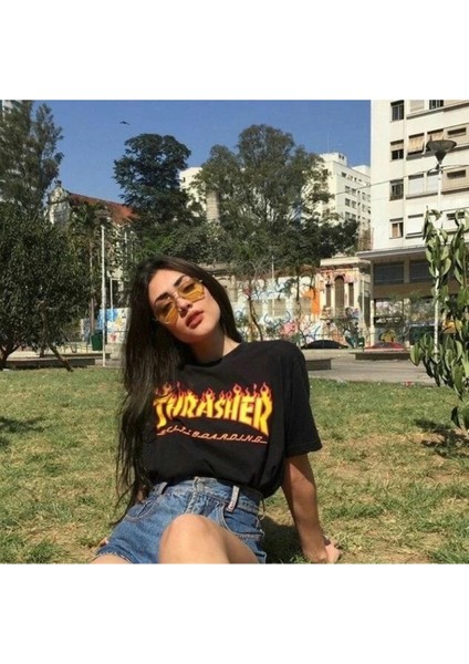Hoodie Outdoor Thrasher Magazine Baskılı Boyfriend Tshirt modelleri