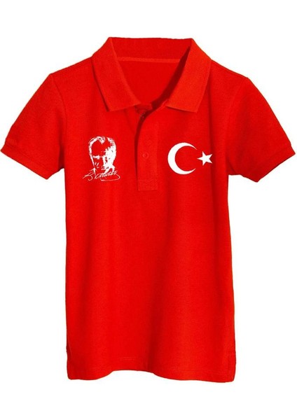 Polo Yaka Atatürk Ve Ay Yıldızlı Kısa Kollu 23 Nisan T-Shirt