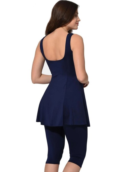 Desenli Parçalı Taytlı Elbise Mayo 6515 Desenli Lacivert Büyük Beden