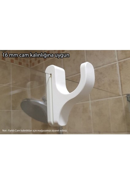 Beyaz Duşakabin Askısı - Beyaz Havlu Askılık - 16 mm Cam Kalınlığına Uygun