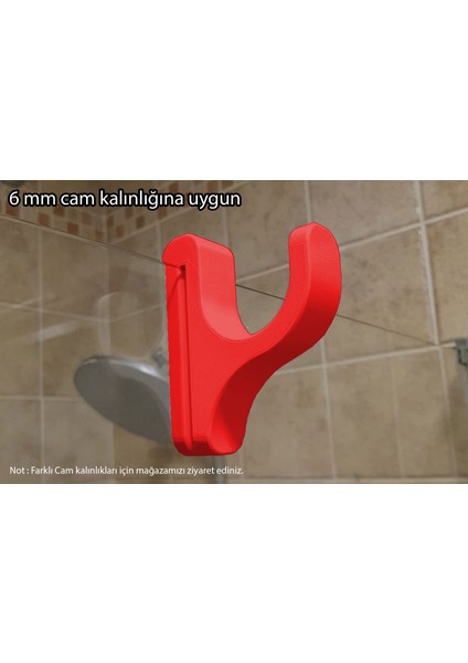 Kırmızı Duşakabin Askısı - Kırmızı Havlu Askılık - 6 mm Cam Kalınlığına Uygun