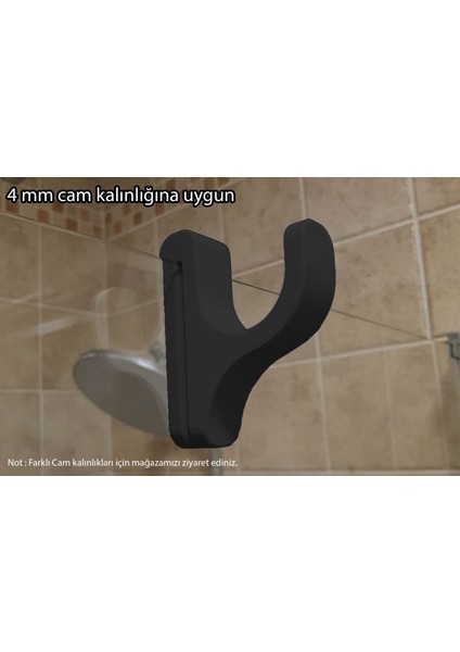 Siyah Duşakabin Askısı - Siyah Havlu Askılık - 4 mm Cam Kalınlığına Uygun