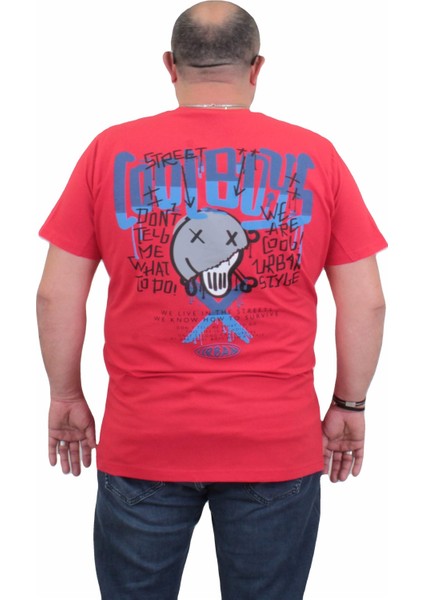 Mocgrande Erkek Büyük Beden Sıfır Yaka T-Shirt Cool Boys 24125 Kırmızı