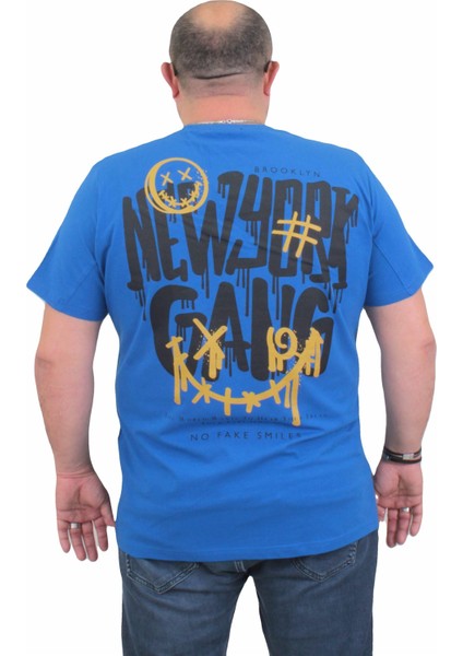 Mocgrande Erkek Büyük Beden Sıfır Yaka T-Shirt Gang 24132 Saks
